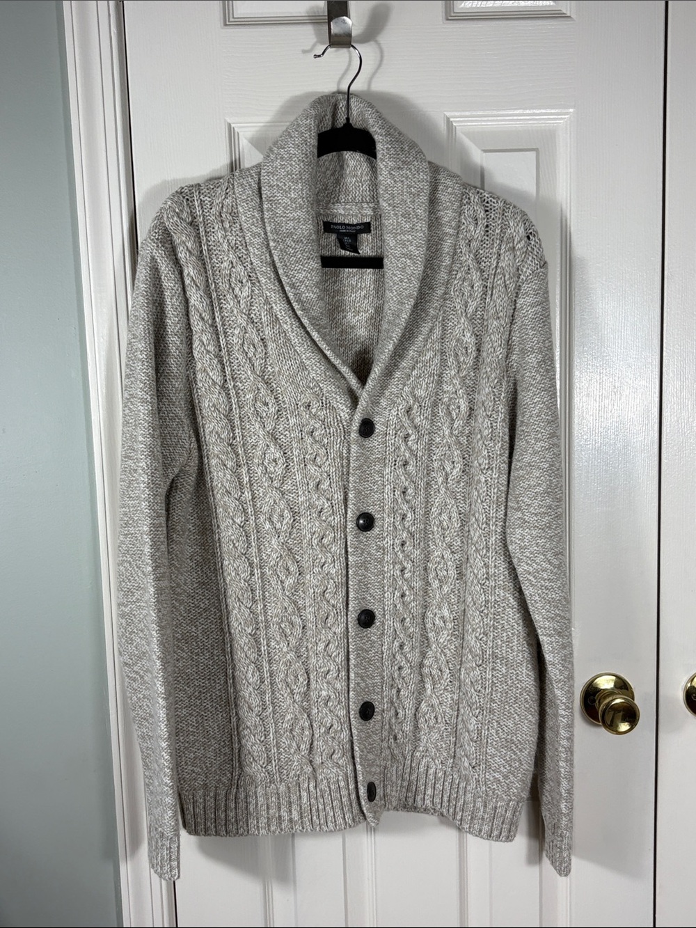 Men's Shawl Collar Cable Knit Cardigan Sweater - Cream